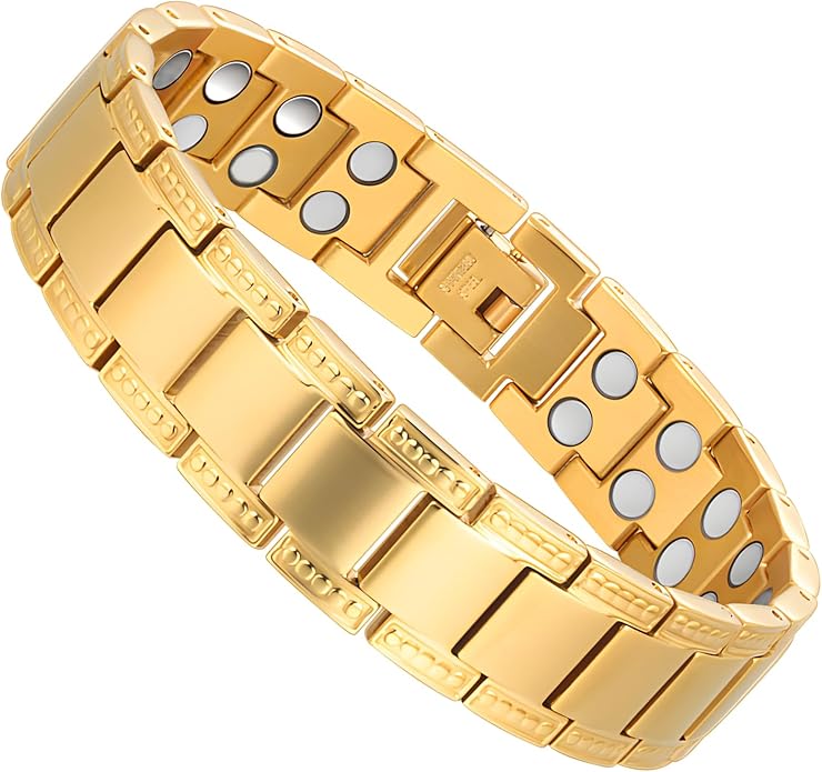 Magnetic Bracelets for Men，Stainless Steel Bracelet Lymphatic Drainage Therapeutic Magnetic Bracelets with Double Row Magnets Jewelry Gift with Adjust Tool