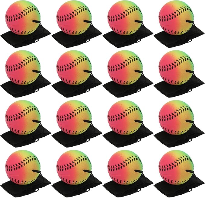 PATIKIL 2.5 Inch Sports Wrist Ball, 16Pcs Baseball Rubber Rebound Wristband Wrist Return Ball Sport on A String for Exercise Play, Mixed Colors