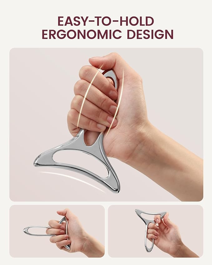 lifechill Lymphatic Drainage Massager & Facial Gua Sha, Metal Muscle Scraper Tool for Massage Therapy, Fascia Massage Tools for Full Body, Smooth Face & Neck Fine Lines and Wrinkles (S)