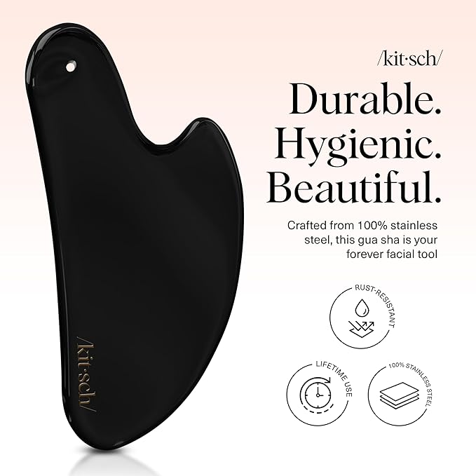 Kitsch Stainless Steel Gua Sha Facial Tools - Guasha Tool for Face, Face Sculpting Tool, Jawline Shaper, Double Chin Reducer Gua Sha Tools, Lymphatic Drainage Massager, Facial Skin Care, Matte Black
