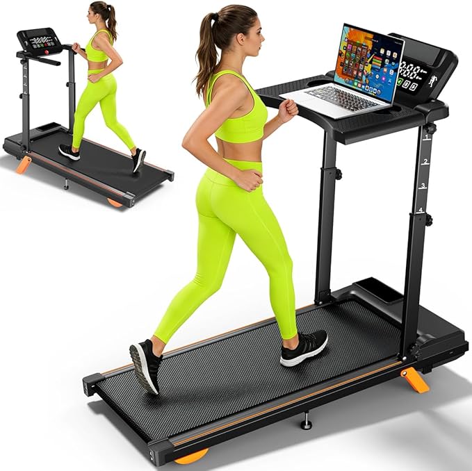 Walking Pad Treadmill with Desk, Foldable Treadmills for Home, Quiet Treadmill with 10% Incline, 300lbs Weight Capacity Walking or Running for Home Office