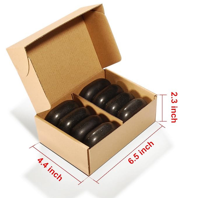 Master Massage Large Flat Ovular Basalt Hot Stone Set – 8-Piece Pack (3" x 2" x 1") for Professional Spa and Massage Therapy, Relaxation