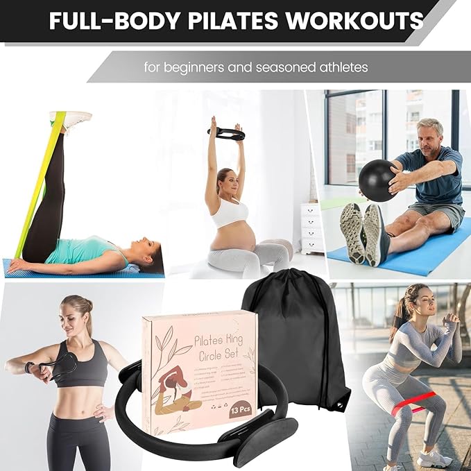JITUIHOM Home Pilates Essentials Kit for Women - Complete Pink Equipment Set with 9 Inch Yoga Ball, Figure 8 Resistance Band, Bands & Accessories, Ring for Beginners Workouts