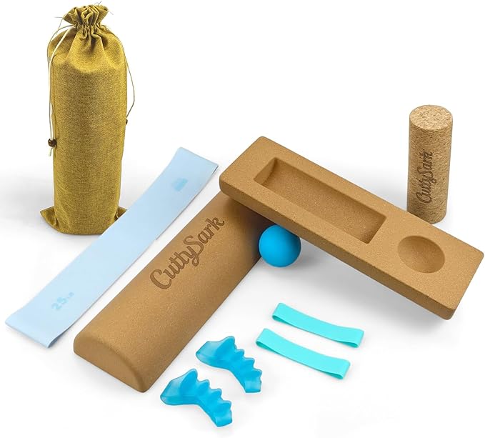 CuttySark Cork Balance Board 6-in-1 Foot & Ankle Strengthener Kit, Premium Natural Cork Balance Trainer + Massage Roller & Ball+Toe brace + yoga resistance band&Carry Bag - Professionally designed to enhance balance, stability, and foot strength, Impro...