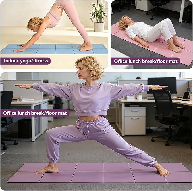 Foldable Travel Yoga Mat 72"x24"x0.24", Lightweight Non Slip Exercise Mat, Portable Folding Workout Mat for Yoga, Pilates, Stretching, Home Gym, Outdoor Fitness & Travel