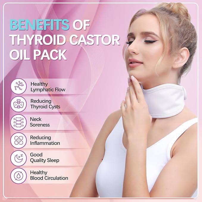 Castor Oil Pack for Thyroid - Reusable Organic Castor Oil Neck Wrap for Thyroid, Less Mess, Anti Oil Leak, Comfort Fit, Oil Not Included (White)