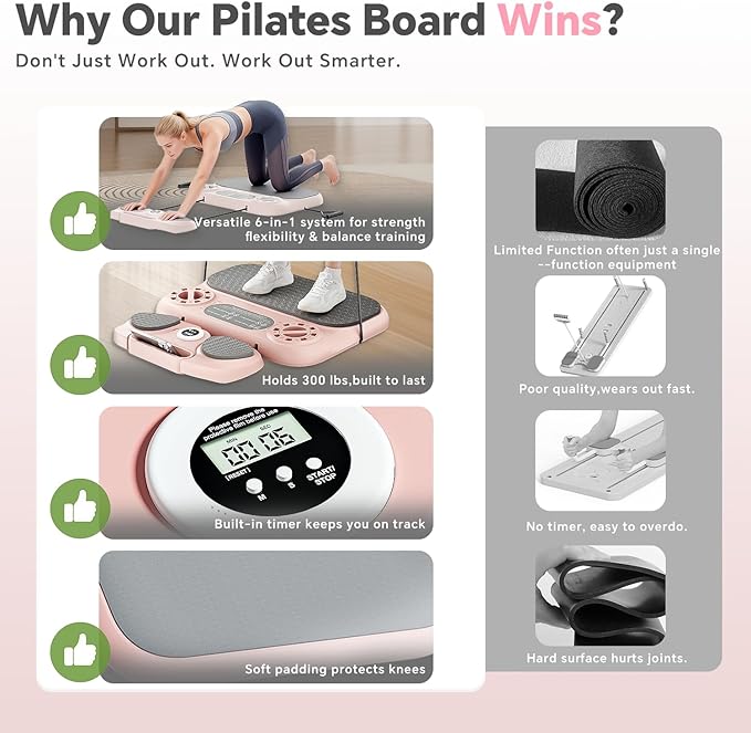SHIJING Pilates Reformer Board，6-in-1 Foldable Pilates Equipment for Home Workout with Timber，Core& Full Body Training for Women
