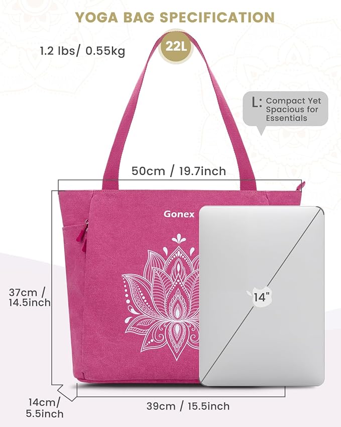 Gonex Yoga Mat Bag, Large Tote Bag with Multi Pockets for Women Men, Canvas Mat Carrier, Full Zipper Easy Access for Pilates Gym Travel