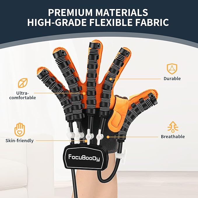 Rehabilitation Robot Gloves Equipment for Stroke Recovery, Hand Strength Exercise, and Adaptive Training Hemiplegic with USB Chargeable Orange (Size M,Left Hand)