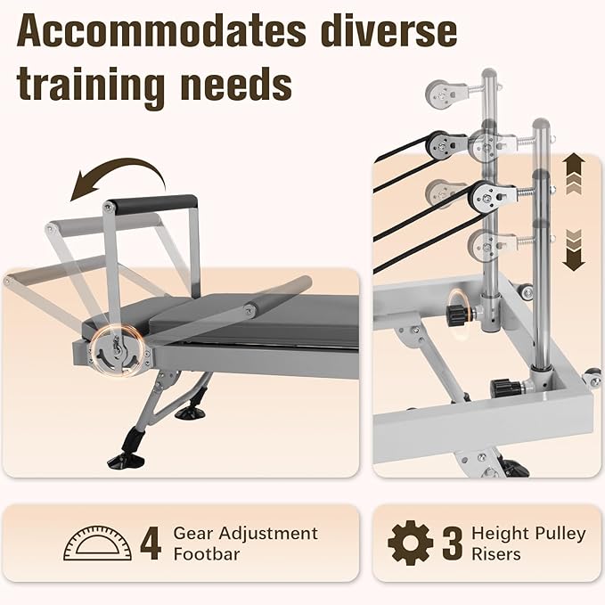 Generic 78 in Pilates Reformer with Springs Resistance Adjustable Fitness Equipment 300 LBS Capacity Smooth Glide Carriage Reformer for Home and Studio Use