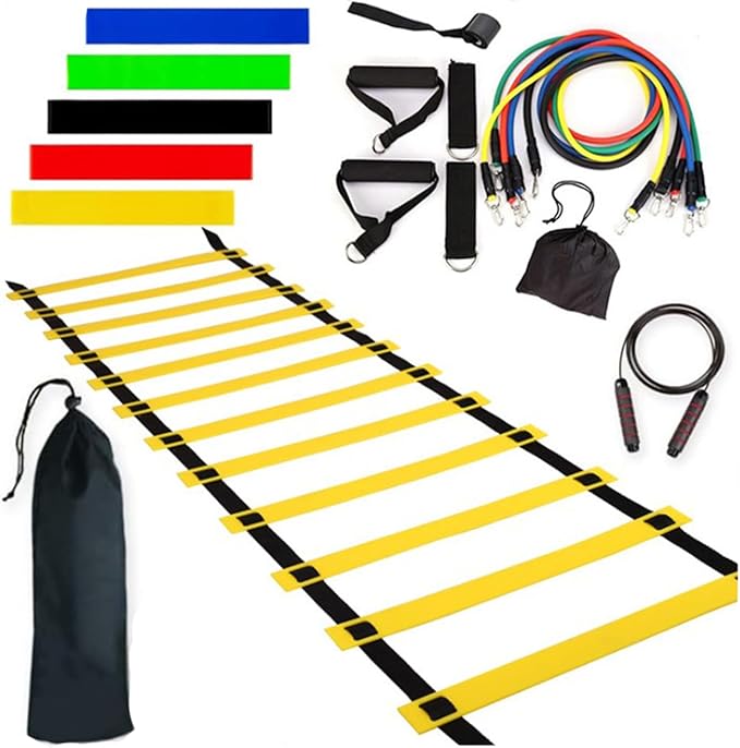 Agility Ladder – Speed Ladder Soccer Football Athletic Fitness Kit | Jump Rope Parachute Discs Belt Basketball Exercise Workout Coordination Endurance Training Tools