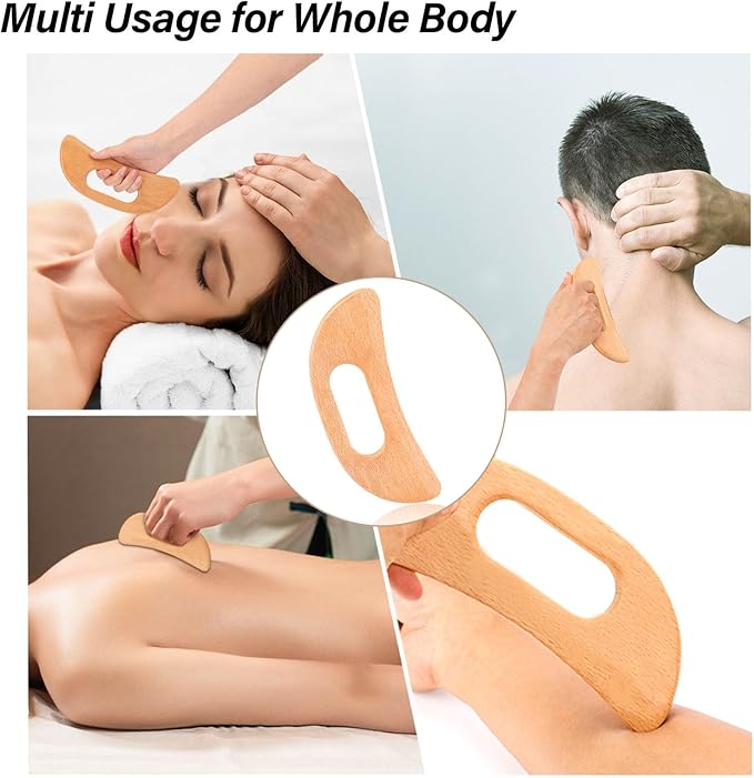 Body Gua Sha Tool Wooden Lymphatic Drainage Massager Gua Sha Massage Tool Muscle Scraping Massage Tool Wood Gua Sha Board with Hand Grip SPA Tool Body Sculpting Anti Cellulite Tool for Man and Women