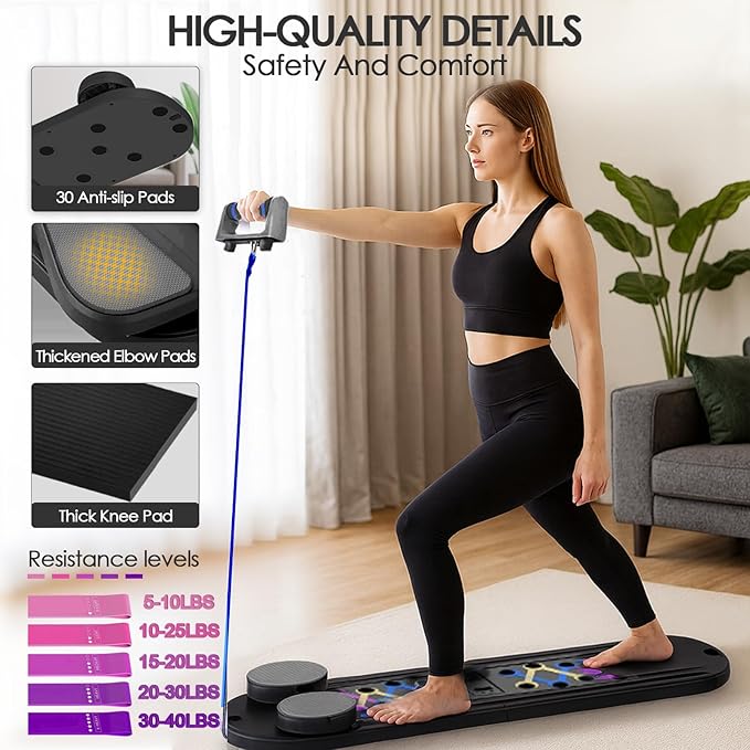 Pilates Board for Home Workout,Foldable Multifunctional Pilates Reformer Set with Timer,Resistance Bands & Storage Bag,Portable Pilates Equipment for Abs,Core & Full-Body Exercise