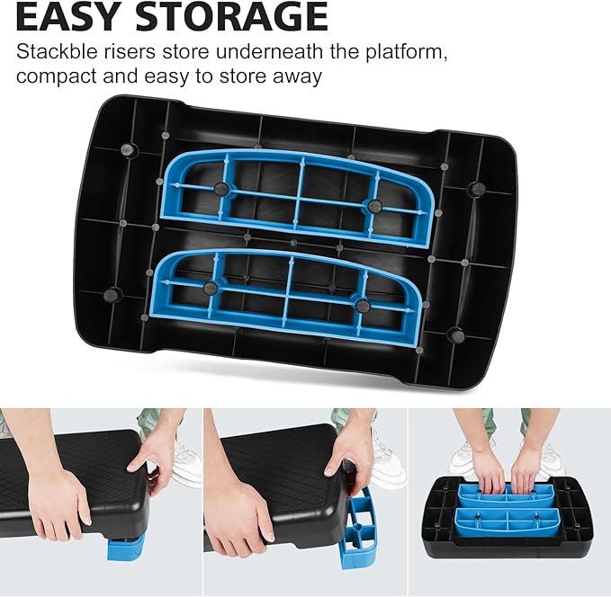 18'' Adjustable Aerobic Step Platform, Adjustable Fitness 4-6in Exercise Stepper Workout with 2 Risers, Aerobics Stepper Workout Stepper for Home Gym Cardio Strength & Training