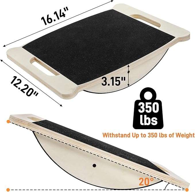 Wooden Balance Board, 350LBS Wobble Board with Handle for Adults, Anti-Slip Rocker Boards for Physical Therapy & Core Strength, Balancing Boards for Office Standing Desk