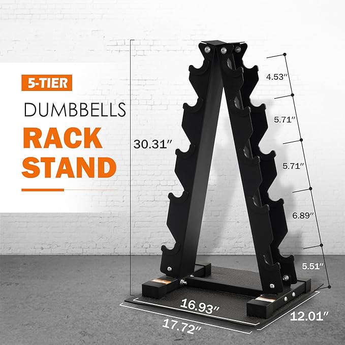 Fitvids A-Frame Dumbbell Weight Rack, Vertical Storage Rack for Dumbbells, Weight Stand Only for Home Gym Space Saver, 4-Tier or 5-Tier Option
