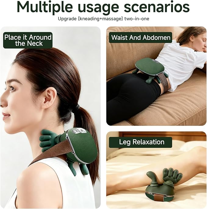 Shoulder Hand Neck Massager Fingers with Heat Simulated Human Hand Design Masajeador De Espalda Y Cuello for Pain Relief Deep Tissue and Back Pain Relief-Green