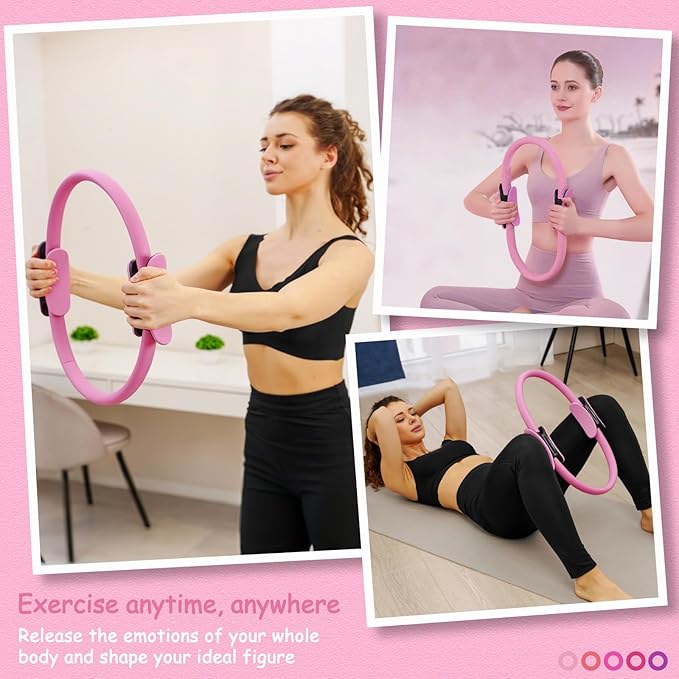 Pilates Ring Fitness Circle for Women - 15 Inch Magic Fitness Circle for Toning Inner & Outer Thighs, Bonus Pilates Equipment Thigh Master Guide.