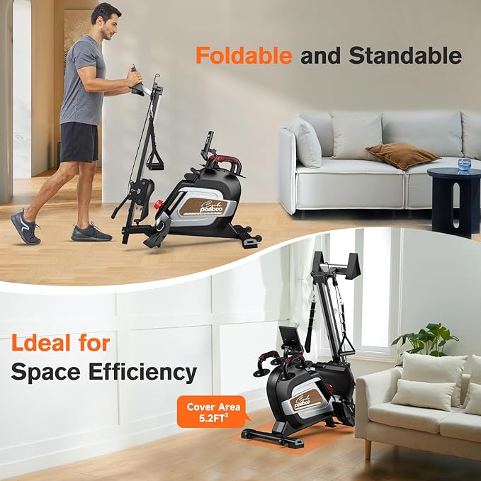 pooboo Magnetic Rowing Machine, Folding Rower with Combination Strength Exercise, Tablet Holder and Comfortable Seat Cushion, Rower for Home Use