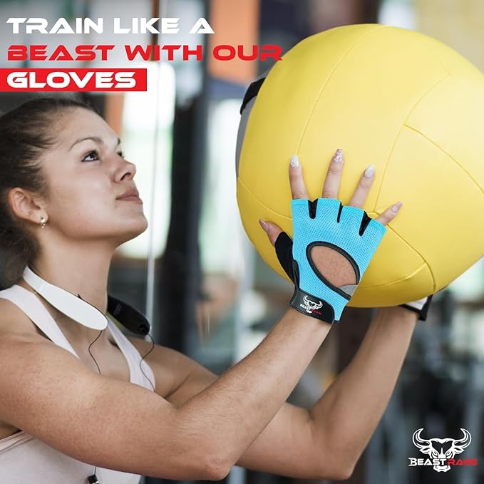 BEAST RAGE Fingerless Weight Lifting Gloves with Palm Protection Padding, Breathable Lightweight Gym Gloves for Men, Women, Weightlifting, Cycling, Exercise, Training Pull Up