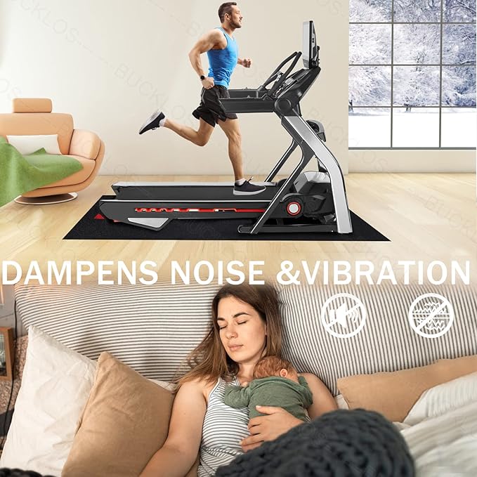 BUCKLOS Treadmill Mat for Hardwood Floors/Carpet/Tile 6mm Thick - Exercise Equipment Mats for Peloton/Nordictrack Indoor Cycling Under Floor/Hard Wood/Concrete Protect
