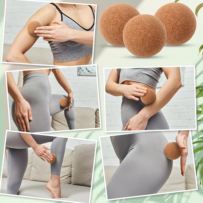 20 Pcs Cork Massage Ball 2.5 Inch Solid Hard Myofascial Release Yoga Ball for Back Foot Neck Pain Therapy Portable Tissue Muscle Release Tool for Home Office Travel
