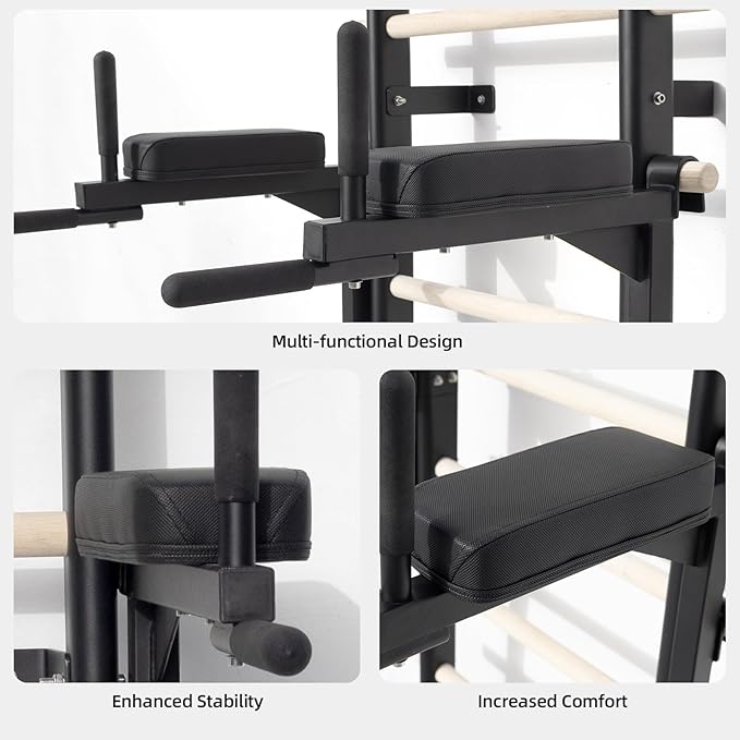 Swedish Ladder Dip Bar Attachment, Fits TS003A Ladder, Wood Stall Bar for School, Physical Therapy and Gymnastics, Multi-grip