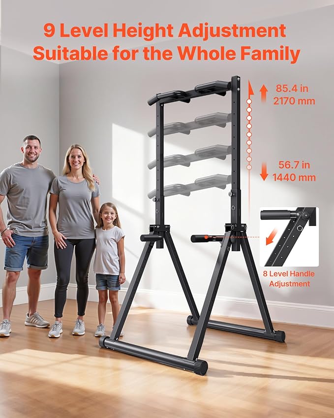 VEVOR Pull Up Bar, 330LBS Capacity Portable Pullup Bar Station, Pullup Bars Free Standing with Triangular Structure & Heavy-Duty Steel Tube, 9 Level Height Adjustment Gravity Fitness for Arms, Back
