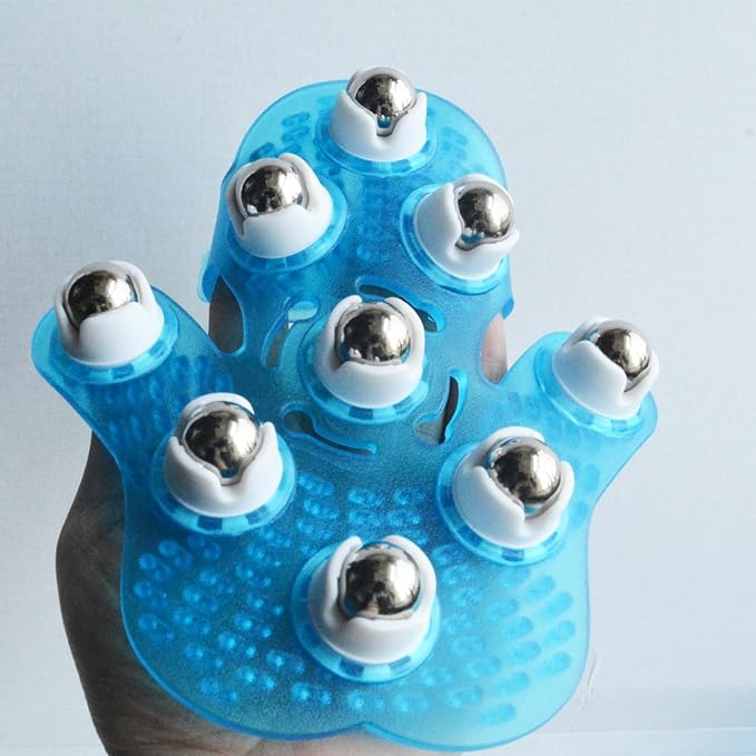2 PCS Glove Massager Palm Shaped Handheld Massage Tool with Roller Balls for Muscle Back Neck,Portable (Blue)
