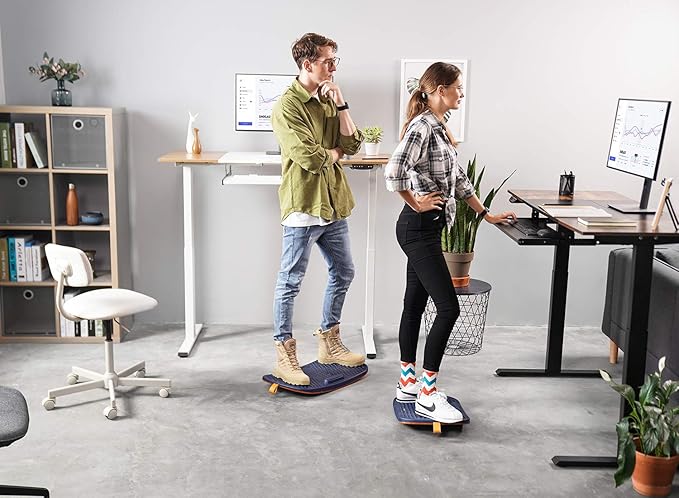 FEZIBO Standing Desk Mat with Anti Fatigue Bar, Wooden Wobble Balance Board with Ergonomic Design Comfort Floor Mat