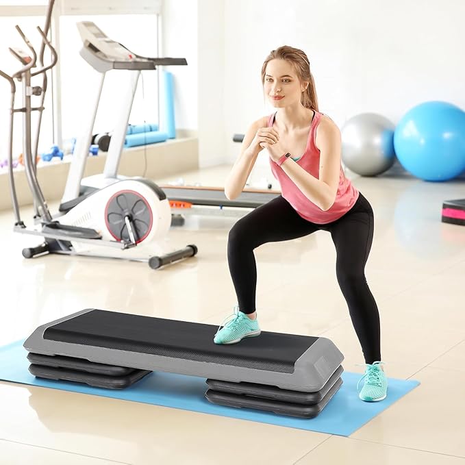 ZENY 43'' Exercise Aerobic Step Platform, Adjustable Fitness Stepper with 4 Stackable Risers, Aerobics Stepper Workout Stepper for Home Gym Cardio Strength & Training