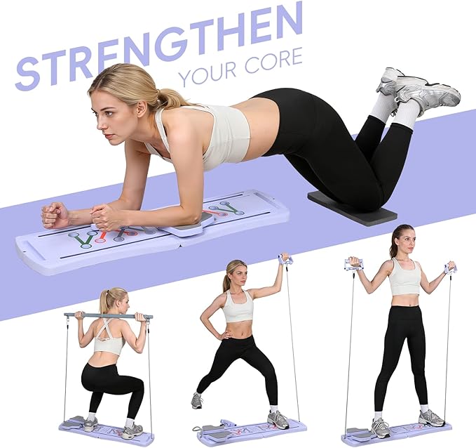 Pilates Board,Portable Pilates Reformer Equipment with Non-Slip Grip,Foldable Pilate Machine for Home Workout,Multifunctional Abdominal Board for Home