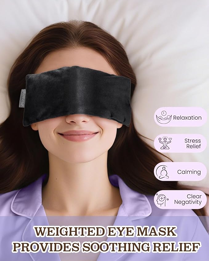 Lavender Eye Pillow for Relaxation, Yoga, Sleep – Weighted Eye Mask for Headache, Sinus, Aromatherapy Moist Heat Compress, Meditation Accessory, Relaxation Gift for Women (Black（only One）)