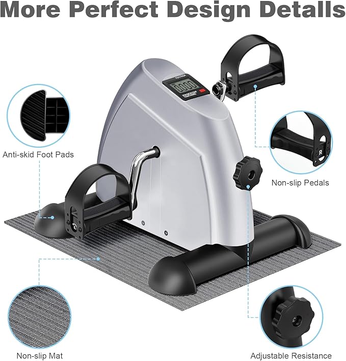 Mini Exercise Bike: Portable Under Desk Bike Pedal Exerciser Foot Cycle Arm & Leg Pedal Exerciser with LCD Screen Displays & Adjustable Resistance for Home/Office