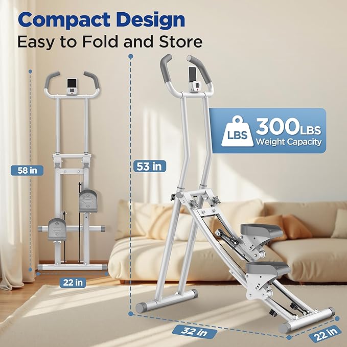 Stair Stepper for Home Gym Exercise, Folding Vertical Climber for Full Body Workout 300LBS Capacity, Compact Stair Climber Cardio Exercise Machine with Adjustable Handlebar & Pedals