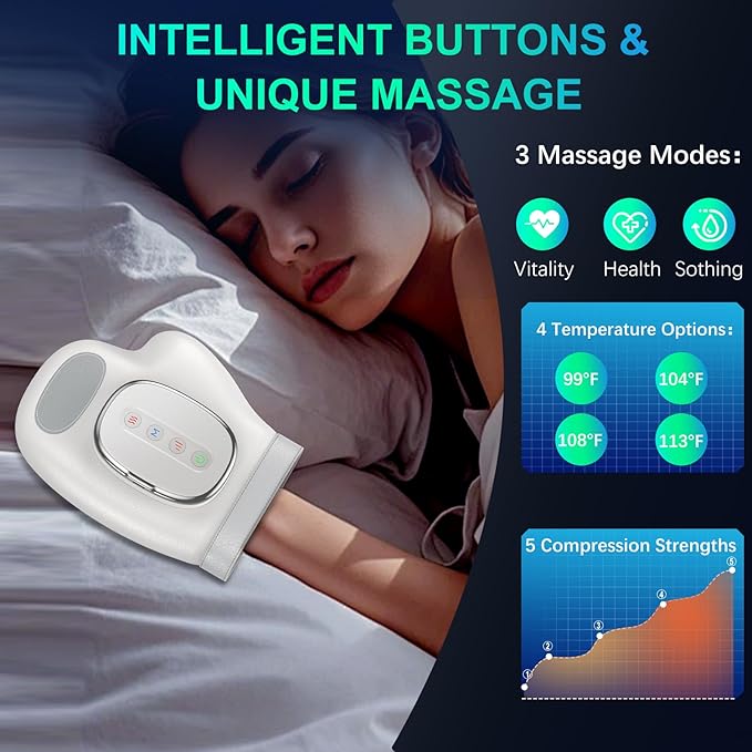 Professional Hand Massager with Heat Compression Therapy, 3 Massage 4 Temperatures 5 Compression Pain Relief Glove, Arthritis & Wrist Carpal Tunnel Neuropathy Circulation, Gifts for Women/Men