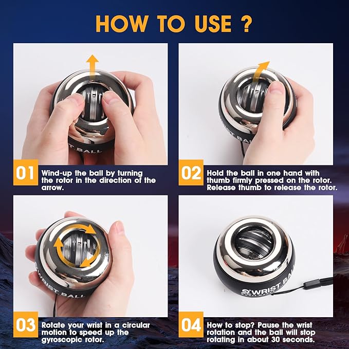 Wrist Trainer Ball Auto-Start Gyroscopic Forearm Exerciser Gyro Ball for Strengthen Arms, Fingers, Grip and Muscles