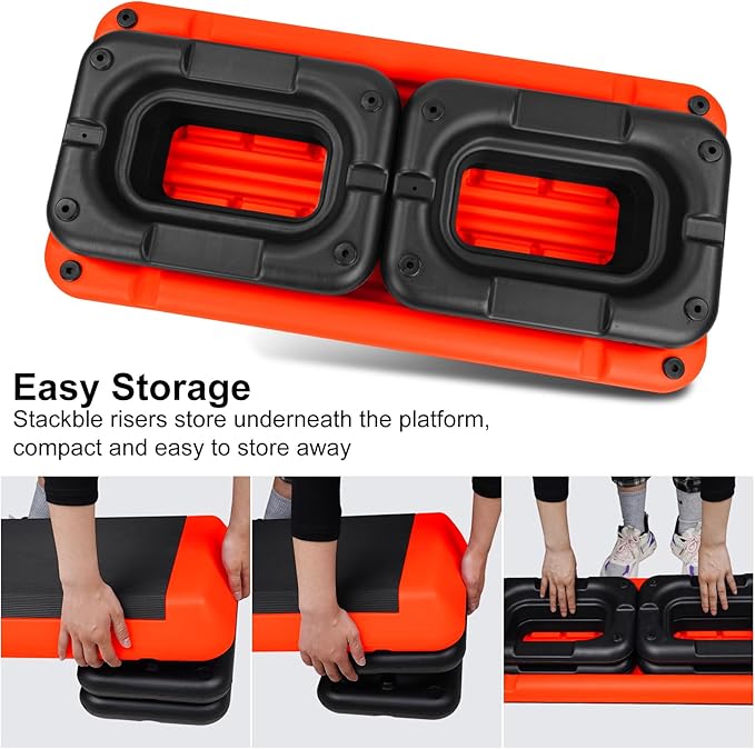 Adjustable Aerobic Stepper Workout Step with 4 Risers Fitness & Exercise Platform Trainer
