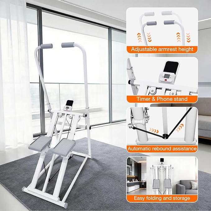 Foldable Stair Stepper Machine with Handles - Adjustable Stepper for Home Cardio, Low Impact Workout Equipment for Legs, Glutes & Weight Loss - Compact Stepping Machine, Easy Assembly White
