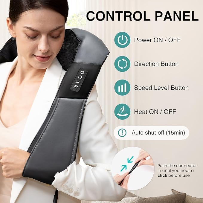 Nekteck Shiatsu Neck Massager with Heat for Pain Relief Deep Tissue, 2026 Upgraded 3D Back Shoulder Kneading Massage Pillow, Body Muscle Relaxation Tool Gifts for Him Her Mom Dad, Gray (NOT Cordless)