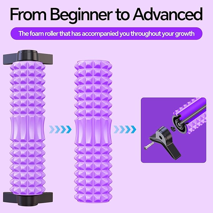 Foam Roller with Detachable Stand, 18” Deep Tissue Massage Roller, Beginner-Friendly Support Design for Muscle Recovery, Home Workout & Fitness - Purple