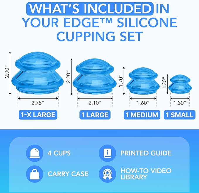 Silicone Cupping Therapy Set Professional Massage Cupping Cups for Cupping Therapy 4 Cup Kit for Massage, Myofascial Release, Cellulite Reduction (Lure Blue)