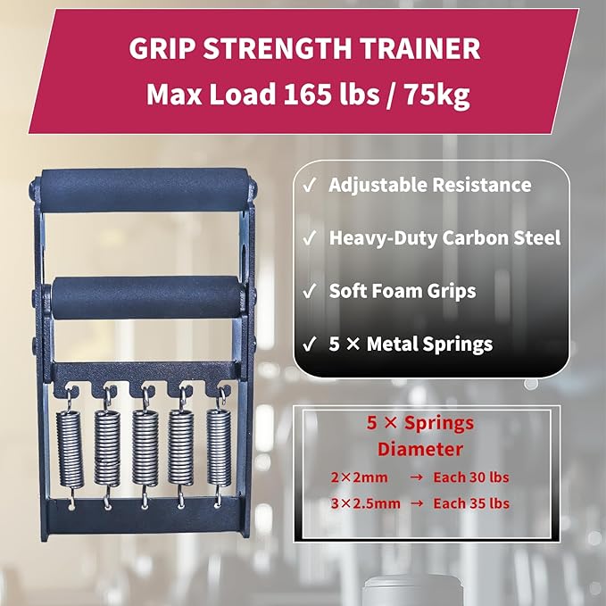 AHTAPFON Grip Strength Tester Trainer Set-Electronic Hand Dynamometer of 396lbs ＆ Solid Metal Grip Strengthener -Adjustable Resistance of 165lbs-5×Heavy-Duty Springs,Fit Sport Home Gym Workouts