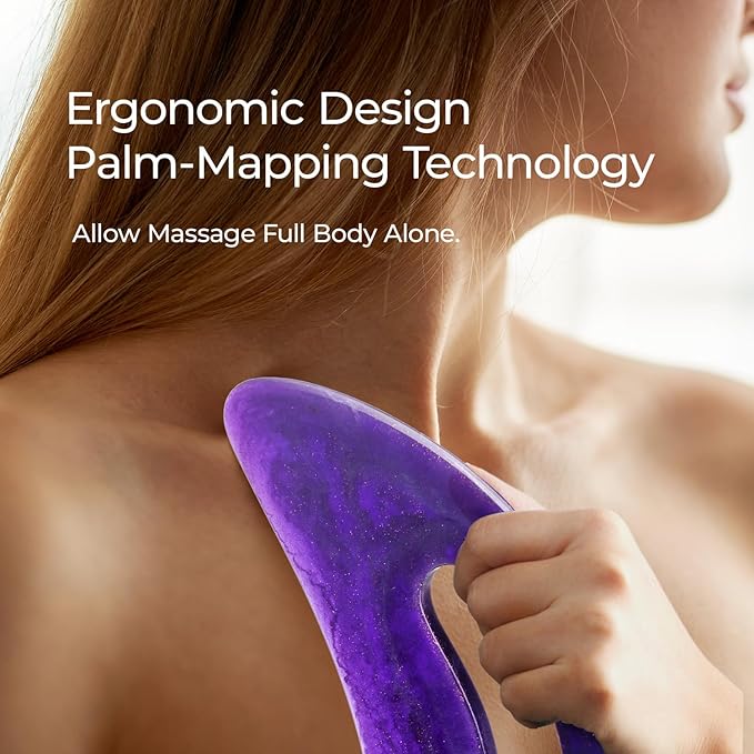 Scienlodic 2 Pcs Large Body Gua Sha Massage Tools (Purple, Resin) - Muscle Scraper for Back, Neck, Waist & Legs, Muscle Relaxation, Soothe Tension
