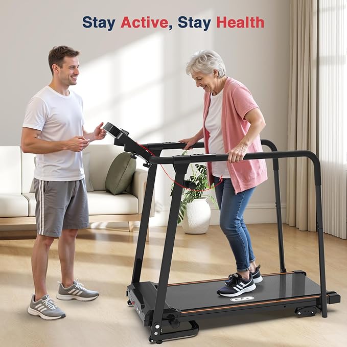 Redliro Walking Treadmill for Seniors - Foldable Senior Treadmill with 0%-2% Incline, Long Handrails - 300 lbs Capacity Home Recovery Fitness Exercise Machine for Elder, Mute & Qucik Speed Button