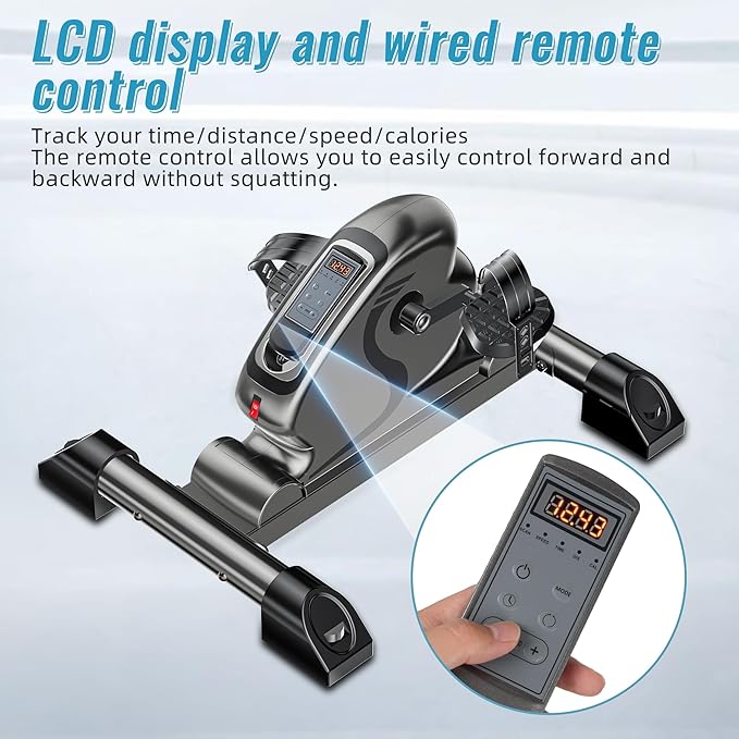 Mini Exercise Bike Electric Pedal Exerciser with Upgraded Non-slip Base Remote Control Indoor Under Desk Bike for Hand, Arm, Knee, Leg Home Recovery Workout Equipment Elderly Motorized Exerciser