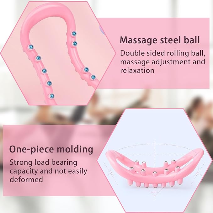 Set of 2 Pilates Yoga Fitness Rings, Pilates Circle Stretch Resistance Training Support Massage, Yoga Equipment Ring with Massage Steel Balls, Training Ring for Pilates, Pink