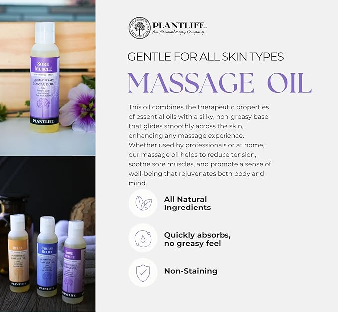 Plantlife Relax Massage Oil - Absorbs Deeply into The Skin and is Circulated Throughout, Providing Optimum Benefit to The Mind and Body - Made in California 4 oz