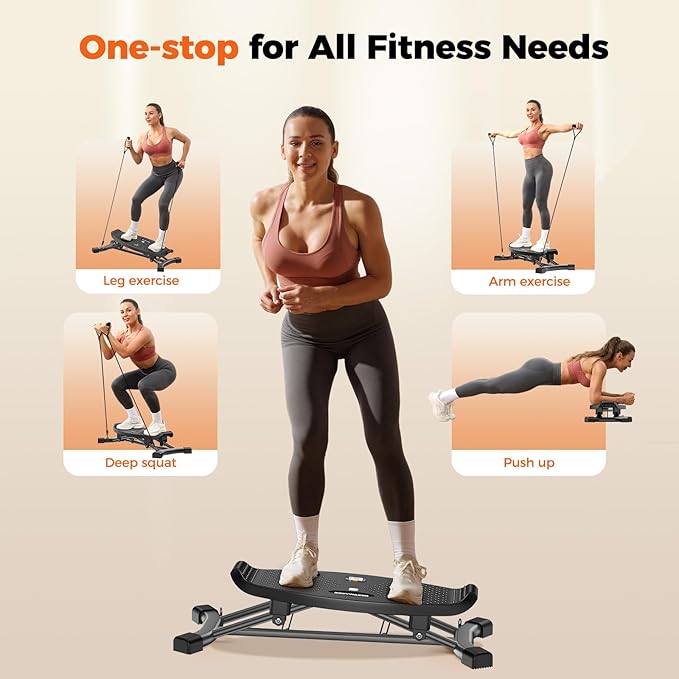 Balance Board for Full Body Workout, Wobble Board with LCD Monitor & Resistance Bands, 300 lbs Capacity Portable Rocker Board for Home Gym, Cardio, Core & Leg Training