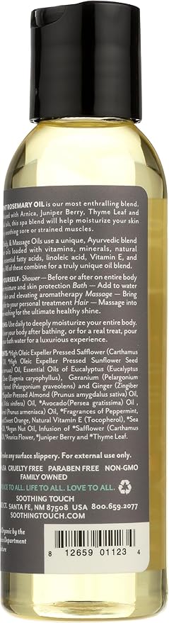 Soothing Touch Peppermint Rosemary Organic Bath, Body & Massage Oil, 4 Fl Oz